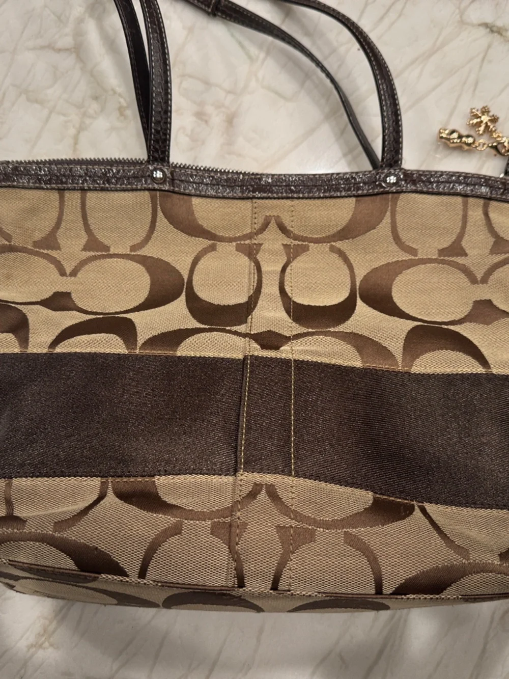 Coach Tan and Dark Brown Signature Canvas Shoulder Tote